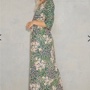 Floral wrap dress with high slit